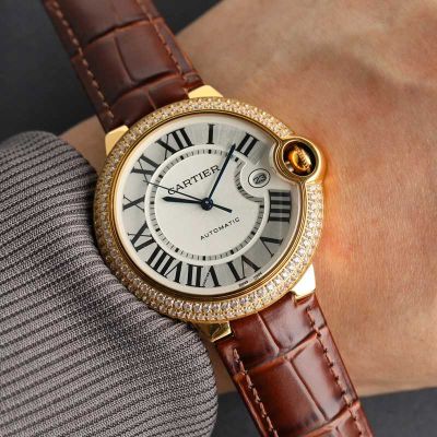 Cartier 18K Gold 42MM Mechanical Movement Crocodile Leather Bracelet Men's Watch